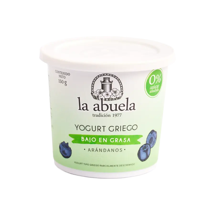 Yogurt Griego  Bajo en grasa  Sin Azúcar Sabor Arándano 150gr Caja x 12