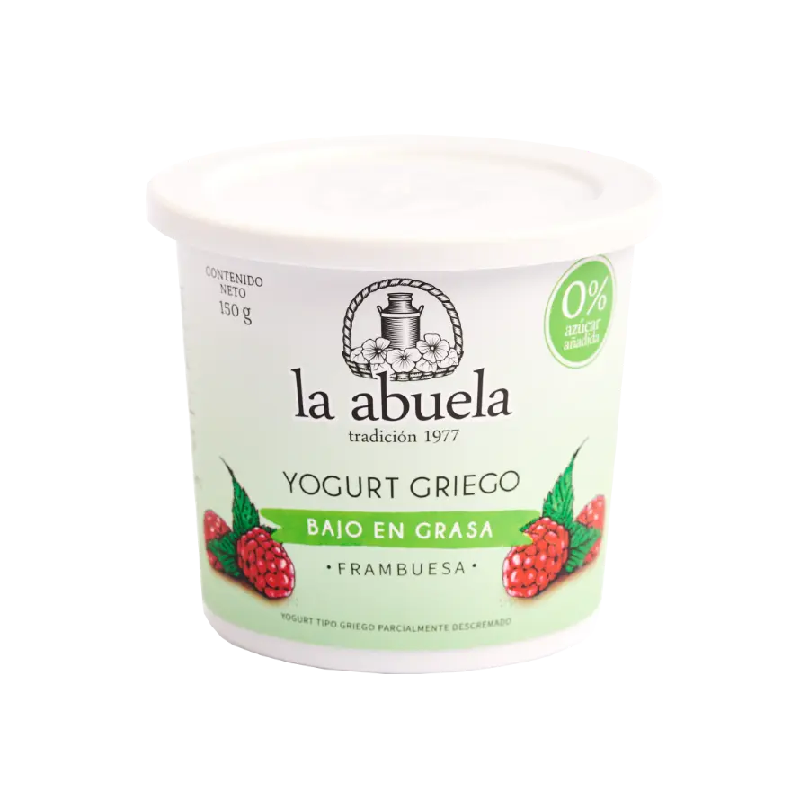Yogurt Griego Bajo en grasa Sin Azúcar Sabor Frambuesa 150gr Caja x 12