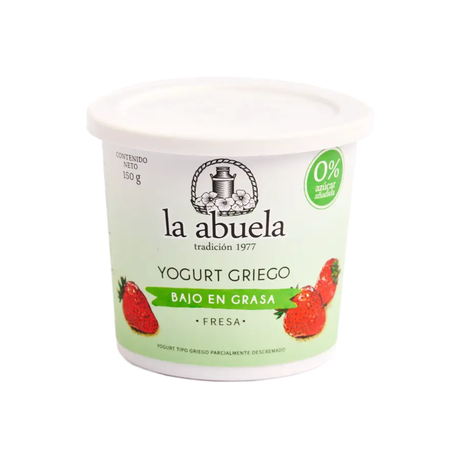 Yogurt Griego Bajo en grasa Sin Azúcar Sabor Fresa 150gr Caja x 12