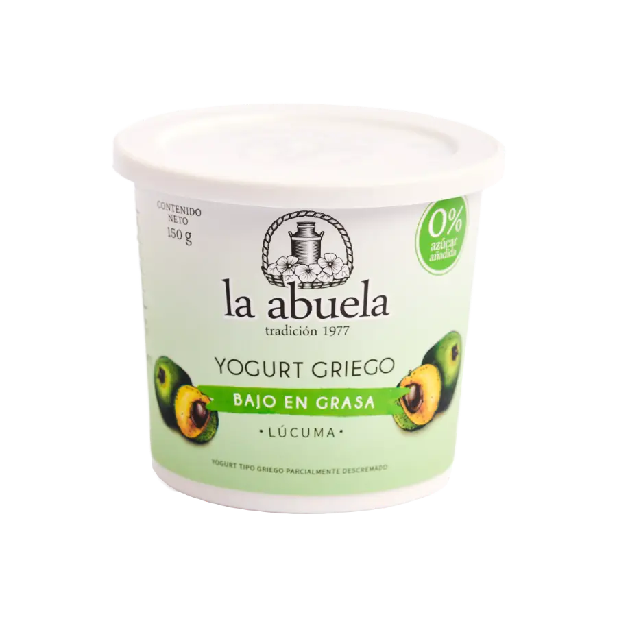 Yogurt Griego Bajo en grasa  Sin Azúcar Sabor Lúcuma. 150gr  Caja x 12